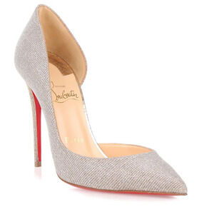Christian Louboutin Iriza 100 Glitter Heel d'Orsay Stilettos Pumps Silver EU 39